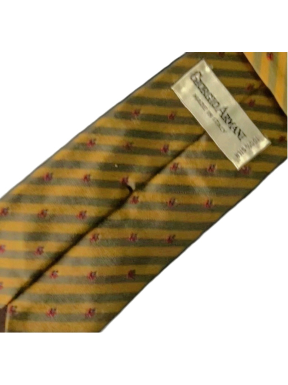 Giorgio Armani Men's Silk Tie Made in Italy Gold Stripe Old Money Preppy - Picture 3 of 3
